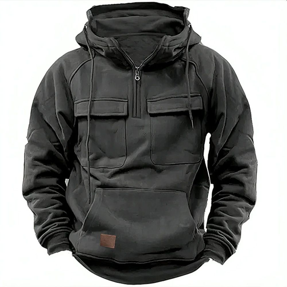 Autumn Winter Hooded Youth Men's Workwear Solid Color Casual Sweatshirt Jacket_viptrois.com
