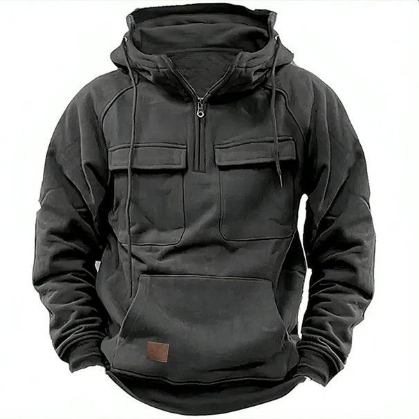 Autumn Winter Hooded Youth Men's Workwear Solid Color Casual Sweatshirt Jacket_viptrois.com