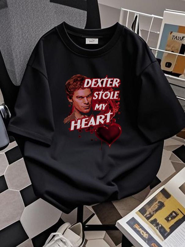 Dexter Bloody Heart - Men's Premium Slim Fit T-Shirt Summer Fashion Stylish Breathable Top For Everyday Wear Homme Graphic Designer Clothes Casual_viptrois.com