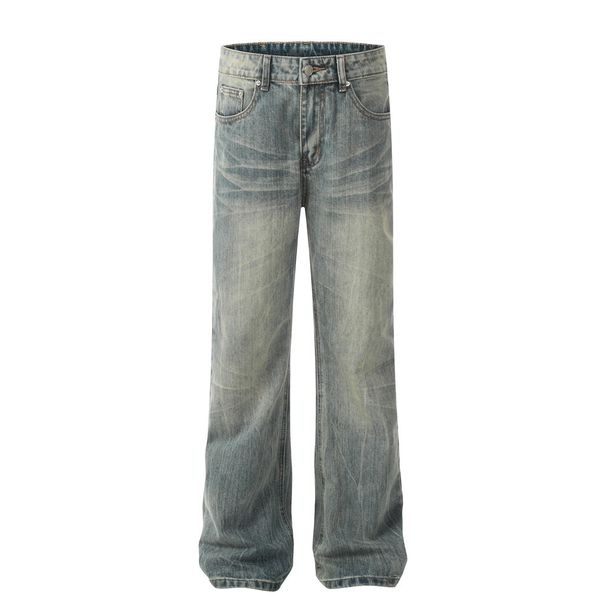 American Style Vintage Washed Gradient Denim Men's Dad Street Fashion Punk Casual Loose Straight Pants_viptrois.com