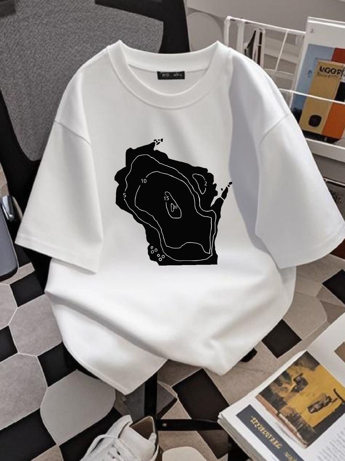 Wisconsin Lake Map T Shirt Slightly Soft Comfortable Unisex Designer Clothes Top For Everyday Wear Breathable Stretched Casual Streetwear Summer_viptrois.com