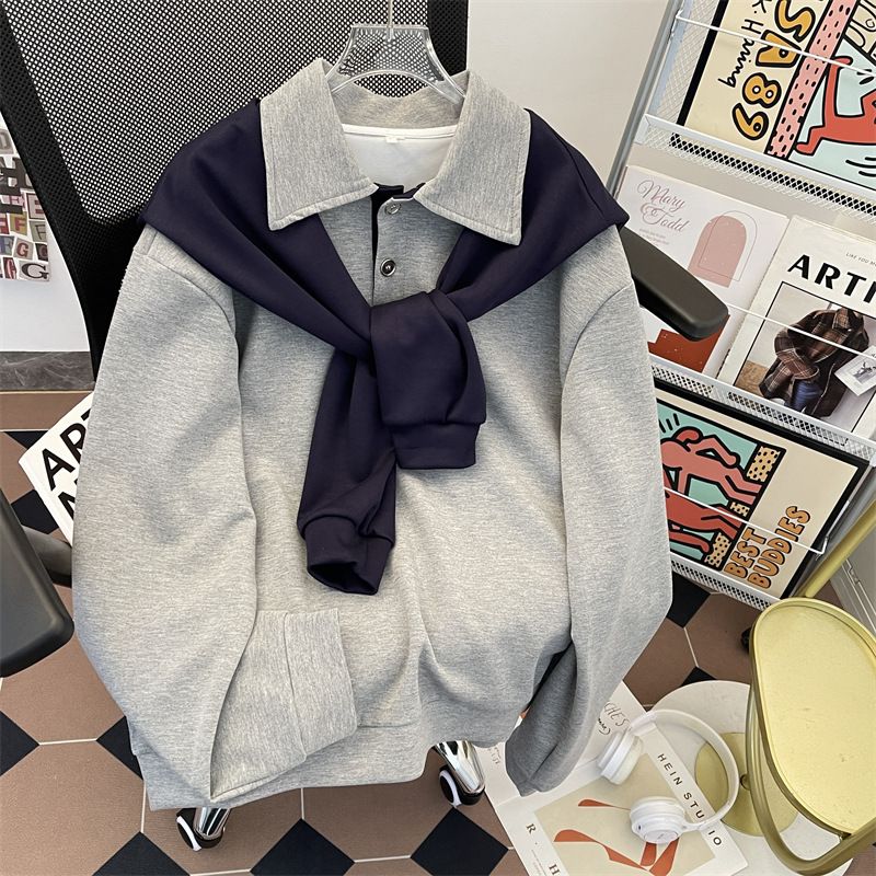 Retro Contrasting Shawl Hoodie Trendy Brand Loose Casual Versatile Couple Top Jacket_viptrois.com