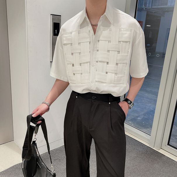 Men's Clothing Woven Short Sleeved Shirt Red Five Point Sleeve Shirt Handsome Outer Wear_viptrois.com