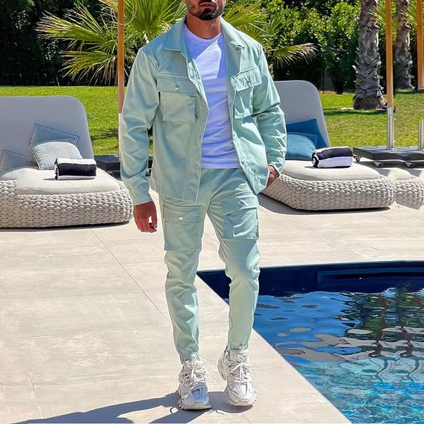 Men's Clothing Suit Fashion Cuff Trousers Slim Men's Suit_viptrois.com