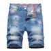Laike Men's Ripped Denim Shorts Mid-Length Straight Leg Summer Thin Trendy Studded Cross Border American Style_viptrois.com