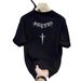 Men's Clothing Trendy Personalized Printed Short Sleeved T Shirt Summer Loose Korean Version Of All Match Round Neck Top_viptrois.com