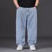 Large Jeans For Men In Autumn Added Fat, Plus Size Men's With Loose Straight Fat Guy, Wide Legs, Elastic Waist, Long_viptrois.com