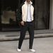 Men's Waffle Knit Zip-Up Jacket & Pants Set - Contrast Pocket Casual Lounge Wear With Stand Collar_viptrois.com