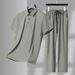 Men's Clothing Middle Aged And Young Lapel Seamless Cool Breathable Short Sleeved T Shirt Trousers Casual Suit_viptrois.com