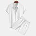Men's Casual Short Sleeved Shirt And Shorts Set Solid Color Fashion Multi Color Bamboo Wrinkle_viptrois.com