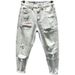 New Style Japanese Loose Brushed Ripped Beggar's Pants Men's Trendy Light Wash Nine-point Jeans For Men_viptrois.com
