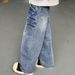 Men's Clothing Trousers Youth Trend Spring And Autumn Denim Zipper Retro Rivet Washed Lightning Straight Jeans Regular_viptrois.com