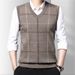 Men's Wool Sleeveless Sweater Vest Slim Fit V-Neck Pullover For Autumn Winter Layering (Deep Gray, Navy, Camel)_viptrois.com