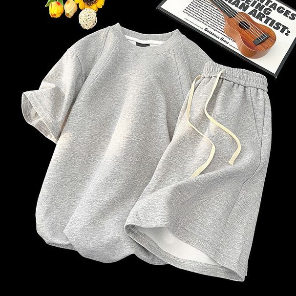 Men's Summer Fashion Casual Sports Suit Deconstructed Patchwork Solid Color Short Sleeved Shirt And Shorts Two Piece Set_viptrois.com