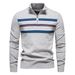 Men's Half-Zip Knit Sweater – Slim Fit Striped Pullover (95% Cotton, 5% Elastane, S-XXL, Green/Navy/Khaki/Light Grey)_viptrois.com