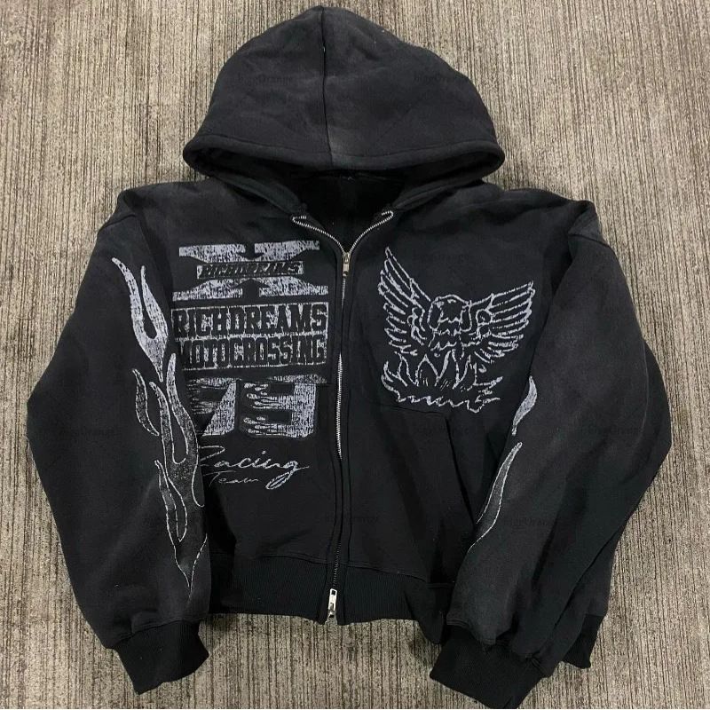 Men's Clothing Street Hip Hop Star Girl Print Black Zipper Hoodie WomenHarajuku Jacket Sweatshirt Women_viptrois.com
