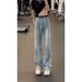 Men's Clothing Men's Retro Blue Shark Gill Ripped Jeans High Street Style Summer Wide Leg Straight Trousers_viptrois.com