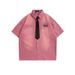 Men's Clothing Washed Retro Denim Short Sleeved Shirt Trendy College Style Loose Shirt_viptrois.com