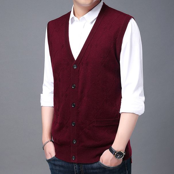 New Men's Wool Yarn Knitted Vest Vest Sweater Solid Color Casual Sweater Sleeveless Vest Manufacturer Knitted Cardigan Men_viptrois.com