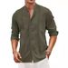 Men's Clothing Casual Button Summer Beach Vacation Cotton Linen Shirt Stand Collar_viptrois.com
