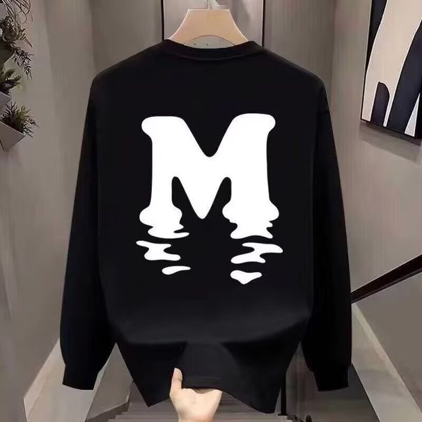 Men's Casual Long Sleeve Round Neck Sweatshirt - Soft Fleece Lined, Loose Fit, Streetwear Style, Letter Print, Black & White Options (S-5XL)_viptrois.com