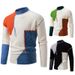 Pure In Stock Foreign Trade 2024 New Half-High Fashion Round Neck Sweater European Size Color Block Knitted Men Base Shirt_viptrois.com