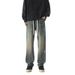 Men's Clothing Splashed White Jeans For Men With Drawstrings For Autumn American High Street Vibe Straight Loose Trendy Brand Elastic Waist Trousers_viptrois.com