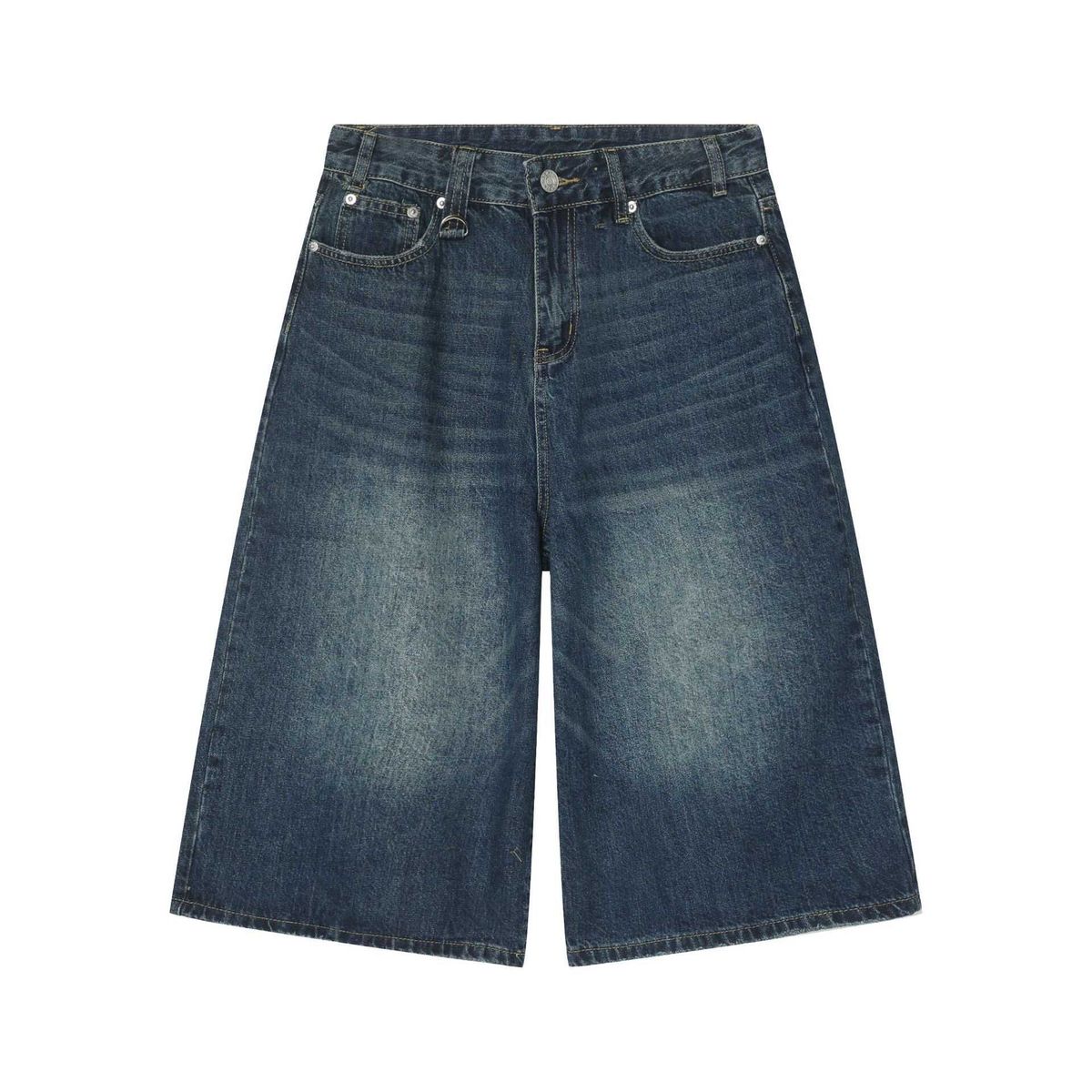 Unisex Washed Distressed Wide Leg Cropped Jeans American Retro Summer Neutral Straight Loose Fit_viptrois.com