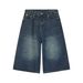 Unisex Washed Distressed Wide Leg Cropped Jeans American Retro Summer Neutral Straight Loose Fit_viptrois.com