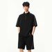 Men's Premium Sporty Polo Shirt & Shorts Set, Lightweight Breathable Fabric, Stand Collar With Striped Design For Casual Street Style_viptrois.com