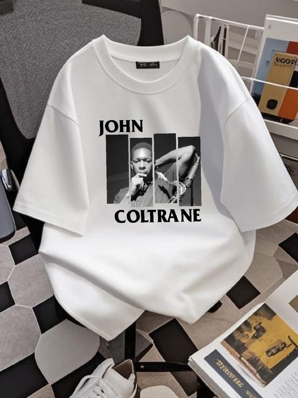 vtg Retro John Coltrane T-shirt White Short Sleeve All Sizes S To 5Xl 2F743 Versatile Graphic Casual Soft Homme Breathable Unisex Stylish_viptrois.com