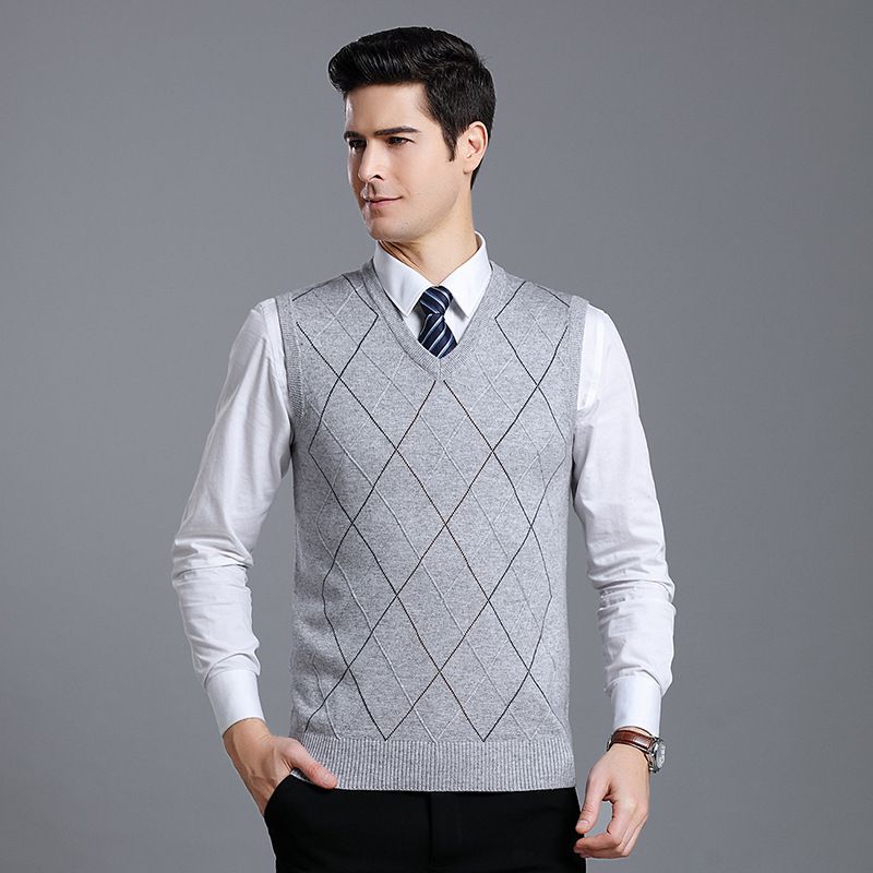 Men's Wool Blend V-Neck Sleeveless Vest Knit Sweater - Stylish & Versatile Pullover For Casual Wear_viptrois.com