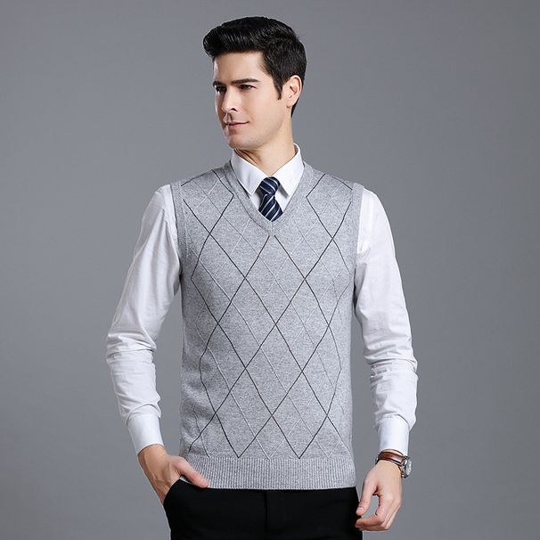Men's Wool Blend V-Neck Sleeveless Vest Knit Sweater - Stylish & Versatile Pullover For Casual Wear_viptrois.com