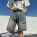 Men's Clothing Summer Thin Ripped Denim Shorts Men's Vibe Retro Loose Mid-length Pants Trendy Street All-match Shorts_viptrois.com