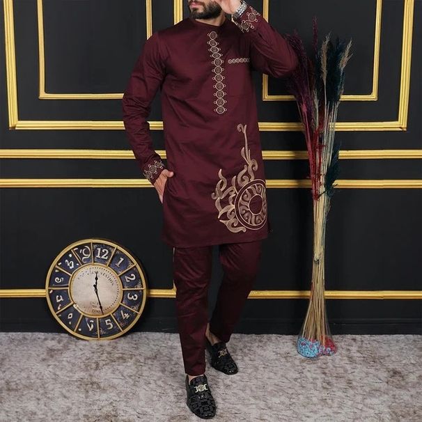 Men's Clothing Autumn New Men's Two Piece Suits Fashionable Embroidered Ethnic Style Suits_viptrois.com