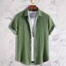 Men's Clothing Men's New Short Sleeved Shirt Solid Color Fashionable And Comfortable Vacation Leisure Wrinkled Men's Short Sleeved Shirt_viptrois.com
