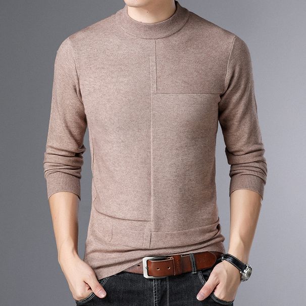 Men's Wool Sweater Winter Warm Slim Fit Semi-Turtleneck Knitwear Casual Pullover (Red, Gray, Black, Camel, Brown, Navy)_viptrois.com