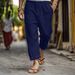 Men's Clothing Trousers Summer Trousers Cotton And Linen Trousers Drawstring Elastic Waist Straight Solid Color Comfortable And Breathable_viptrois.com