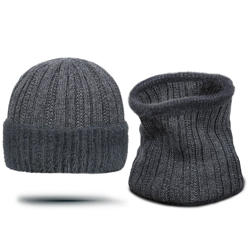 plus velvet knitted hat neck set men's winter wool blended cold proof ear protection wool hat_viptrois.com
