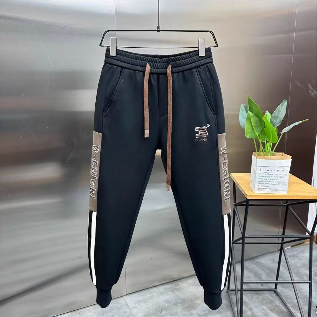 Men's Light Luxury Casual Velvet Pants With Cuffs Warm Winter Sweatpants Trendy Sports Style New Embroidered Men's Bottoms_viptrois.com