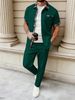 Men's Summer Casual Shirt And Trousers Set Short Sleeved Drawstring Design Fashionable Lapel 2 Piece Outfit For Men_viptrois.com