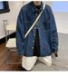 Retro Solid Color Long Sleeved Denim Shirt, Men's And Women's Trendy Brand Street Loose Workwear Shirt_viptrois.com