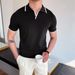 Men’s Slim-Fit Polo Shirt – Korean Style, Silk-Blend, Breathable & Lightweight (M-3XL, Black/White)_viptrois.com