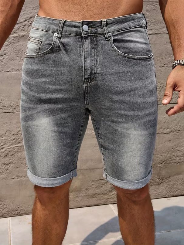 Men's Stretch Denim Shorts 5-Inch Inseam Slim Fit Vintage Washed Casual Streetwear Short Pants For Teen Boys_viptrois.com