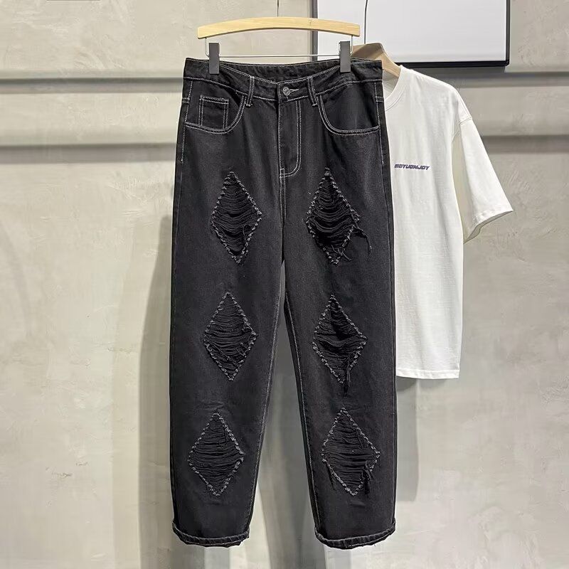 Men's Summer New Loose Versatile Ripped Design Straight Pants_viptrois.com