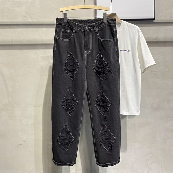 Men's Summer New Loose Versatile Ripped Design Straight Pants_viptrois.com