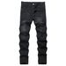 Men's Clothing Embroidered Denim Black Slim Fit Embroidered Ripped Jeans - Distressed Black Denim Pants With Artistic Stitching & Stretch Comfort_viptrois.com