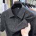 Men's Short Sleeve Knit Polo Shirt, Textured Stripe & Seagull Collar Design, Breathable Summer Casual Top_viptrois.com