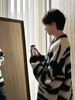 Pure Mohair Color-Block Striped Sweater For Men 2025 Autumn Winter New Loose Lazy Style High-End Knitted Cardigan_viptrois.com