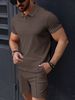 Men's Clothing Summer Casual Men's Polo Shirt Suit Solid Color Waffle Lapel Short Sleeve Two Piece_viptrois.com